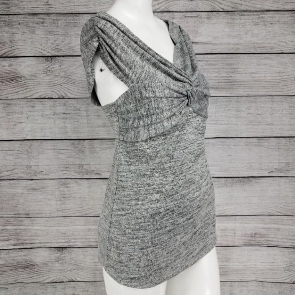 NWT Ella Moss Anthropologie Ava Knit Top On/Off Shoulder Gray Preppy Feminine S
